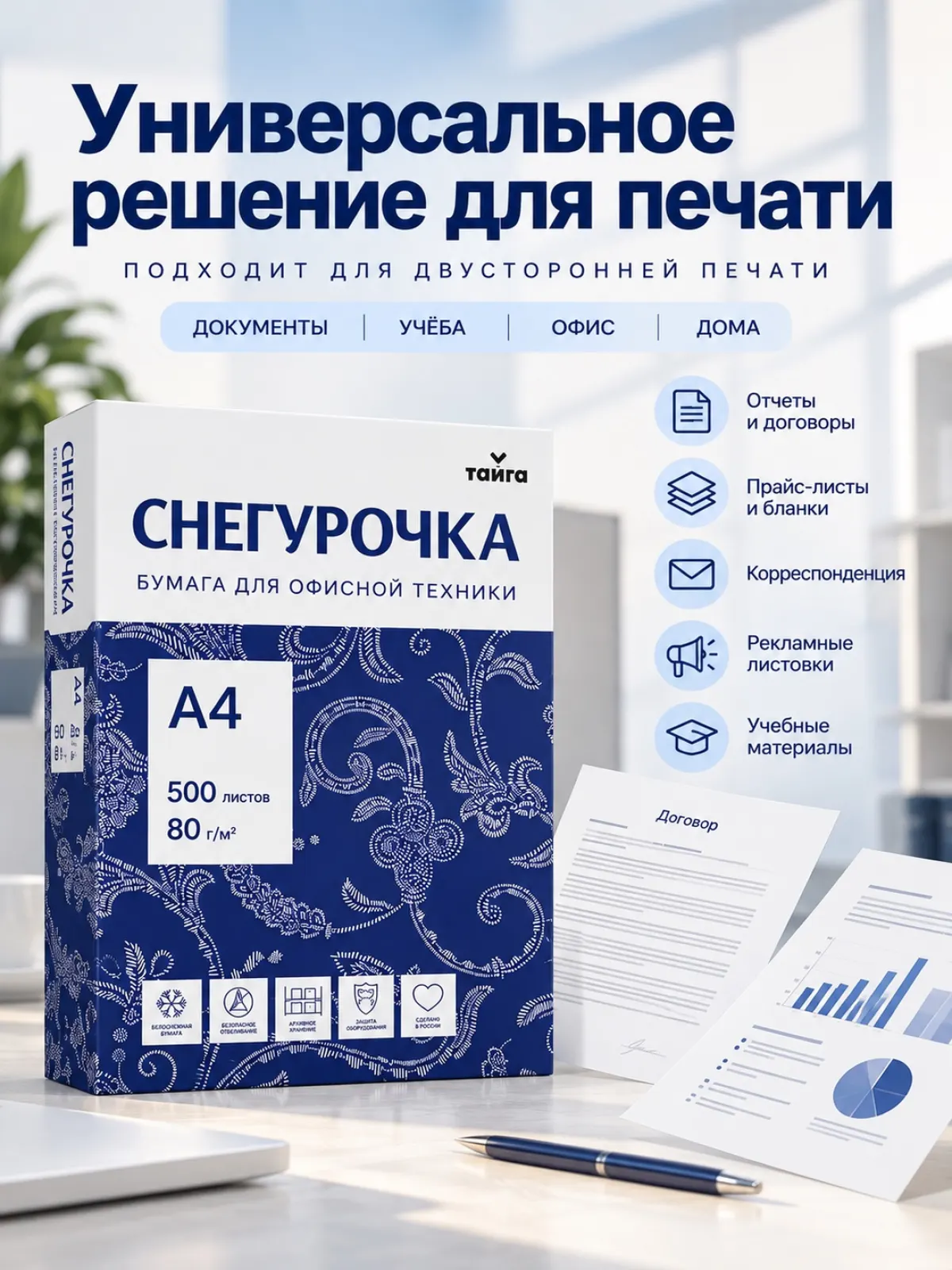 Бумага офисная «Снегурочка» А4, 80 г/м², 500 листов — фото 3