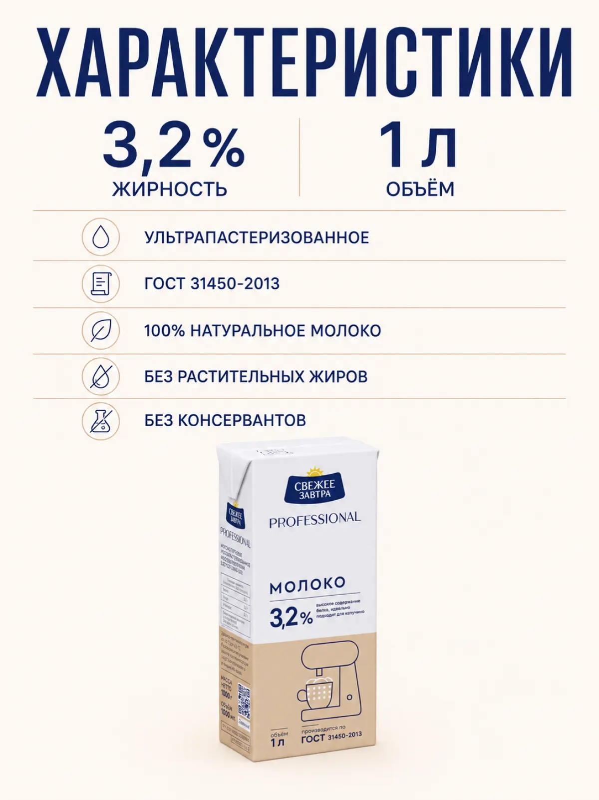 Молоко «Свежее Завтра» 3.2% 1л — фото 2