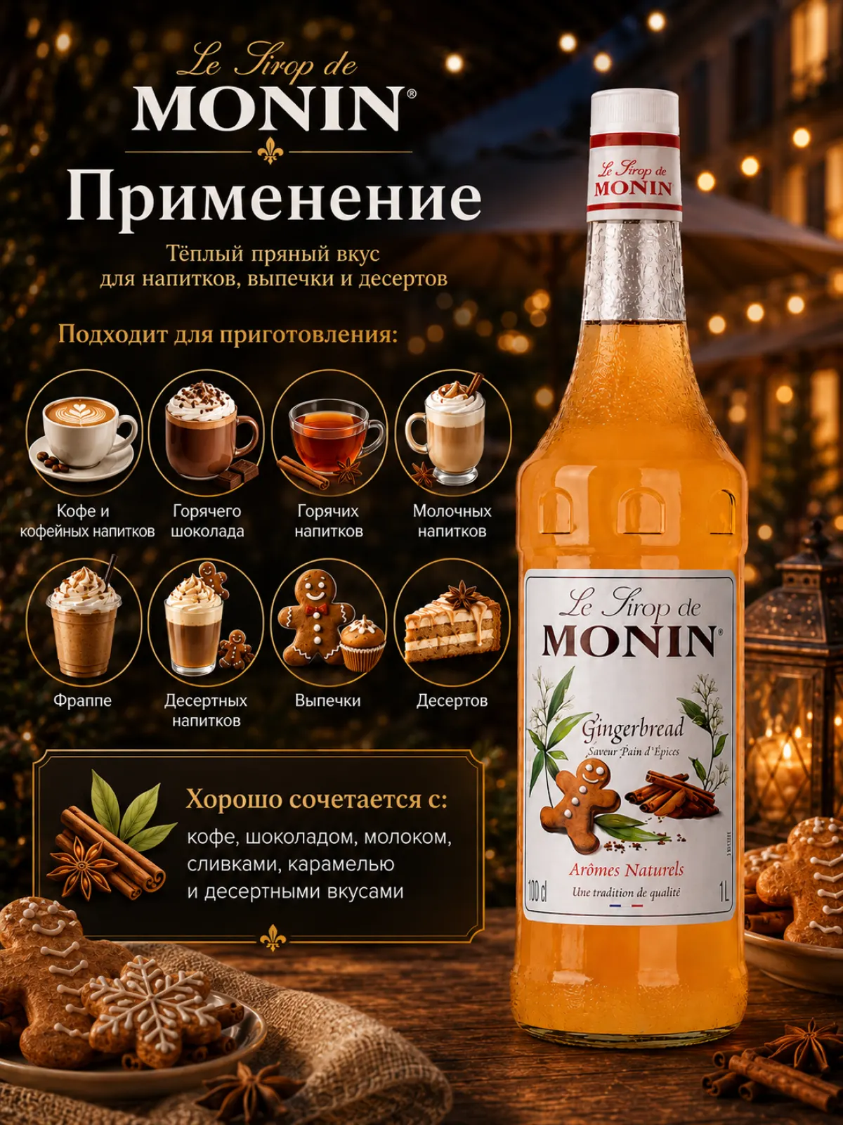 Сироп MONIN Имбирный пряник, 1 л — фото 2