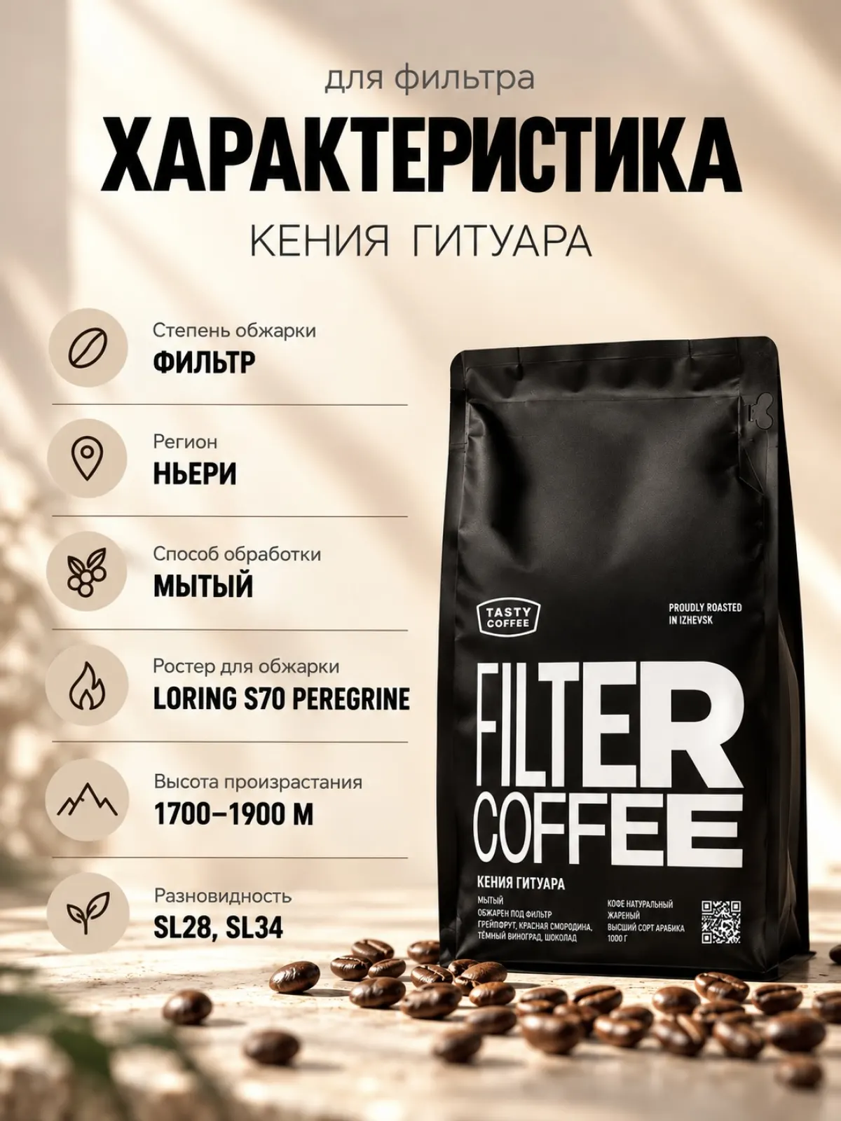 Кофе в зернах Tasty Coffee Микролот | Кения Гитуара — фото 2