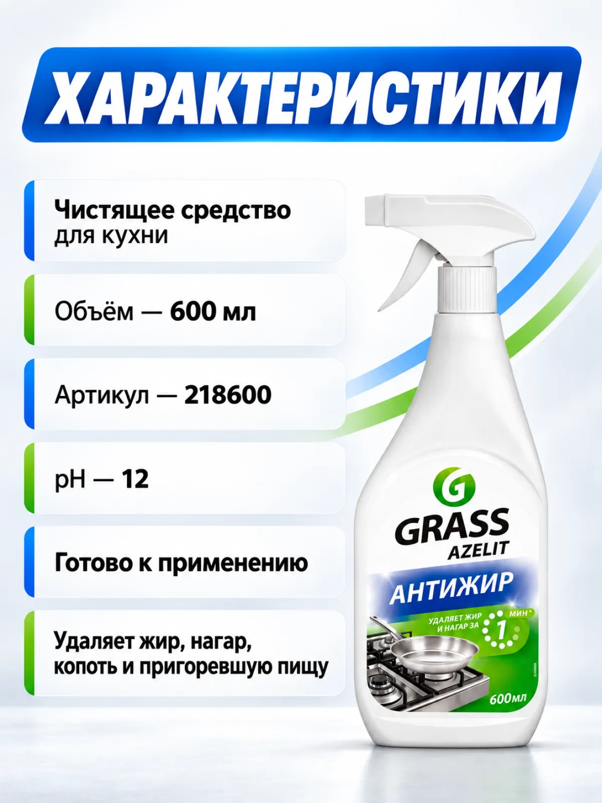 Средство для кухни GRASS Azelit «Антижир», 600 мл — фото 1