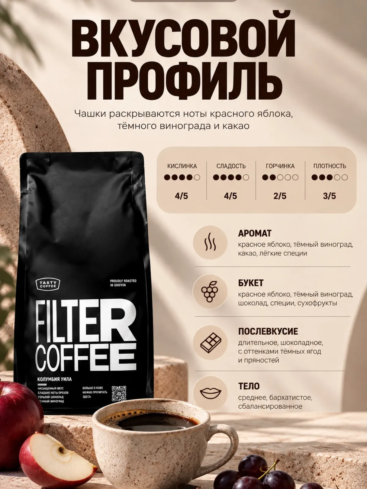 Кофе в зернах Tasty Coffee Микролот | Колумбия Уила — фото 2
