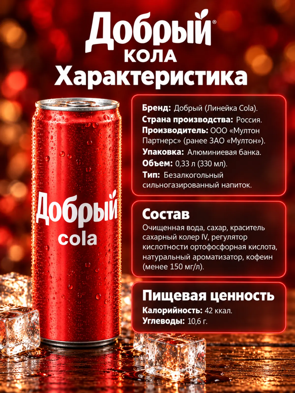 Напиток «Добрый» Кола 0,33 л ж/б — фото 2
