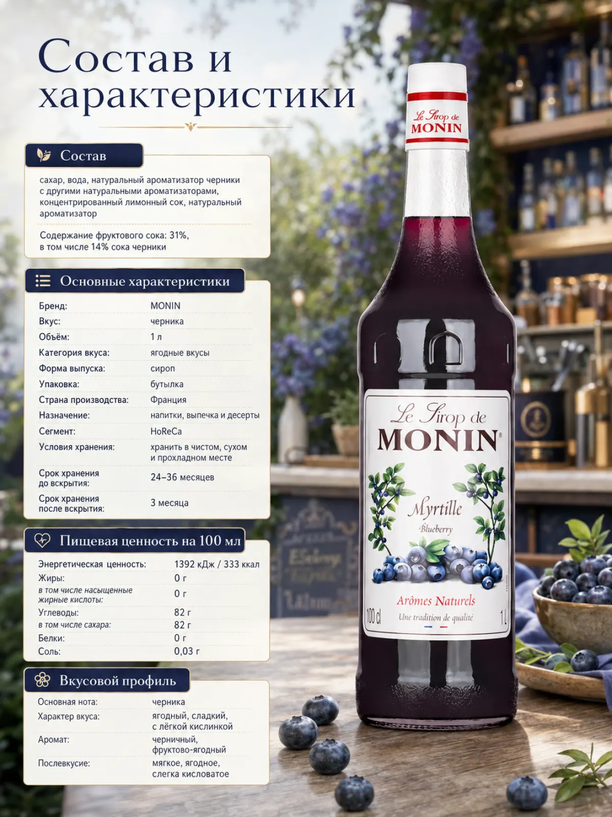 Сироп MONIN Черника, 1 л — фото 2
